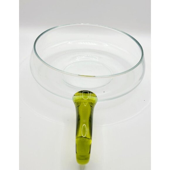 Depression Nappy Bowl Handblown Serving Art Glass Green Handle Vtg MCM - Picture 3 of 9